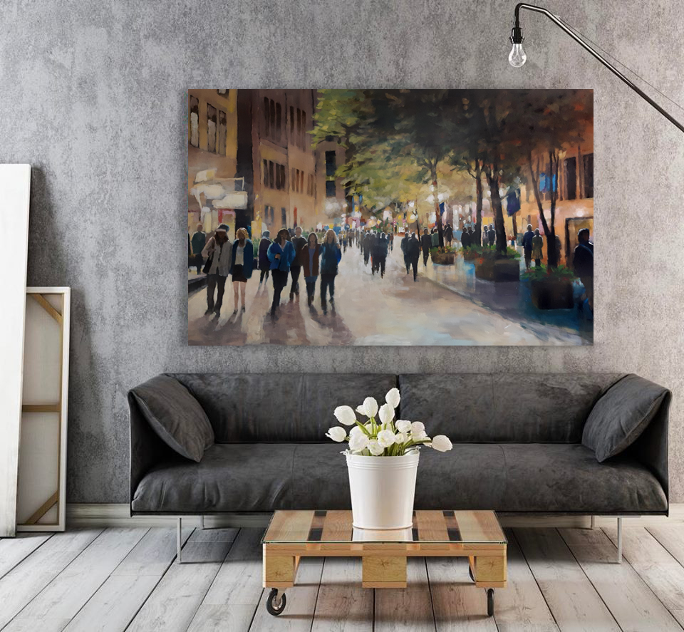 Popular Art on walls, cityscapes, people